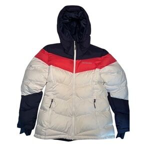 Columbia Women's Puffer Jacket Insulated Winter Coat Hooded Red White Blue - Med